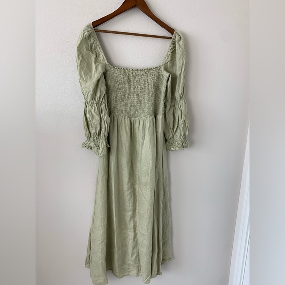 Reformation Dresses & Skirts - Reformation Linen Square Neck Sage Maxi Dress Slit Leg Dress